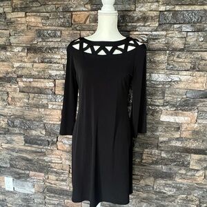 Muse Black Geometric Cutout Long Sleeve Dress